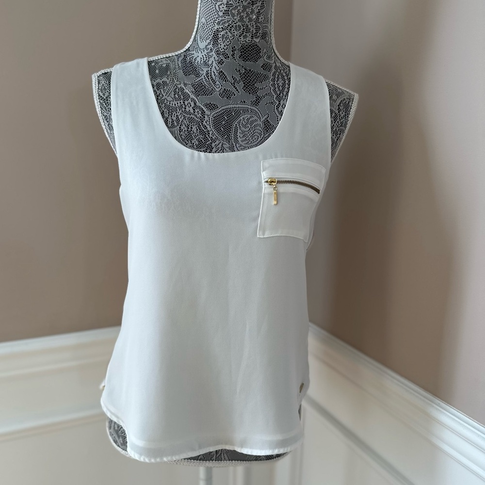 Guess White Sleeveless Blouse with Gold Zippers XS